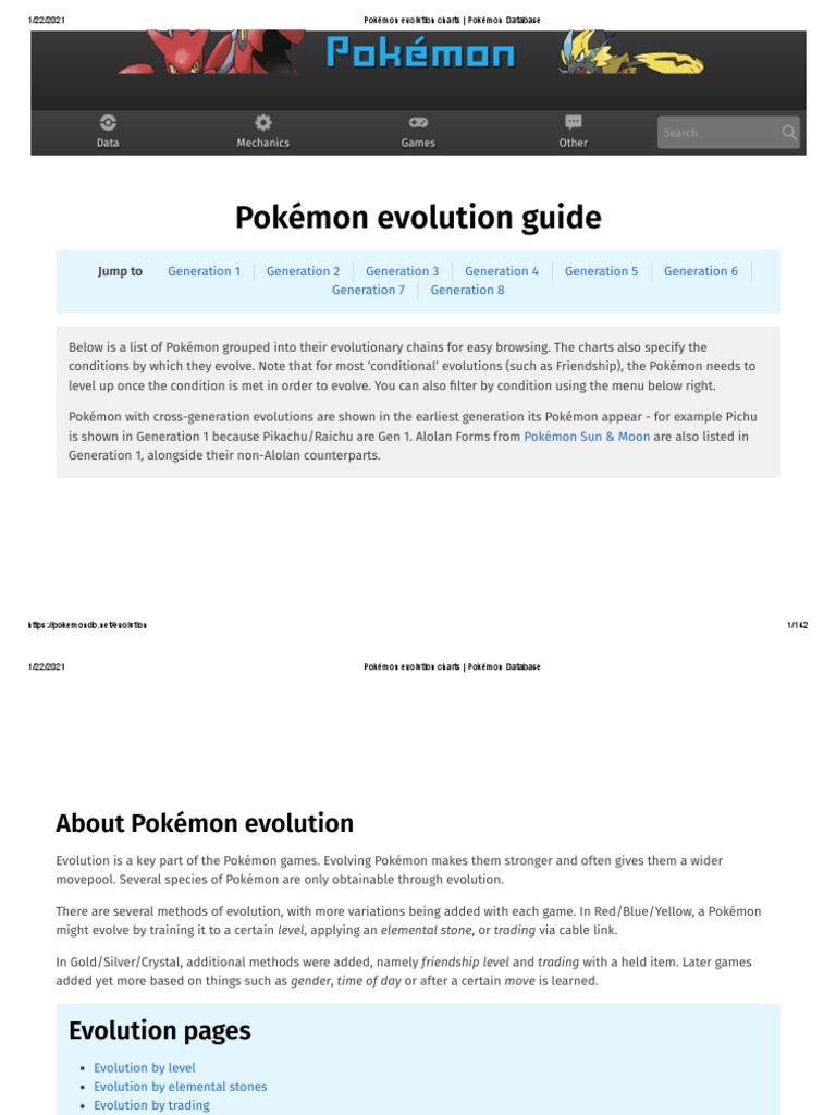 Pokémon Evolution Charts - Pokémon Database, PDF, Nintendo Franchises