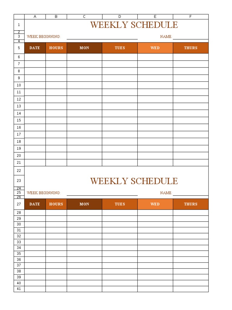 Weekly Schedule: Date Hours MON Tues WED Thurs | PDF