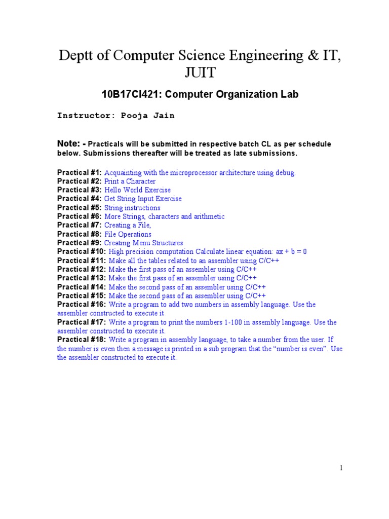 Computer Organization Practicals | PDF | Assembly Language | Computer ...