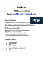 Asad Javaid Cell: 0332-3170334 Email:: Career Objective