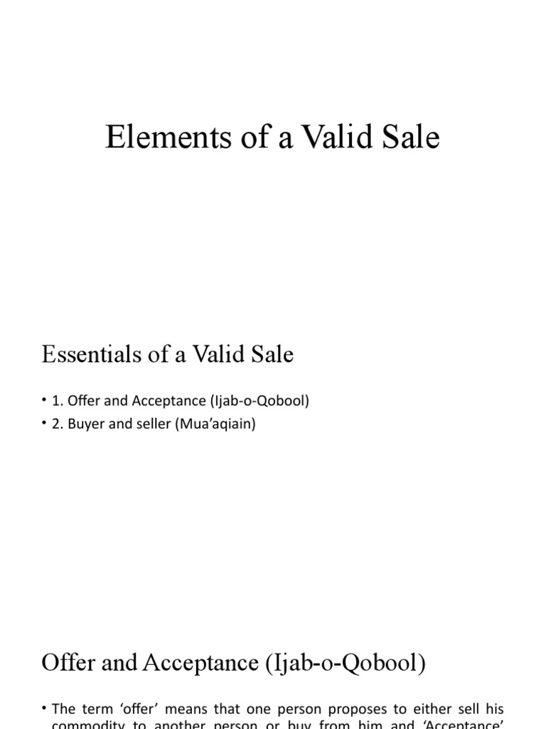 7.elements of A Valid Sale PDF Offer And Acceptance Sales
