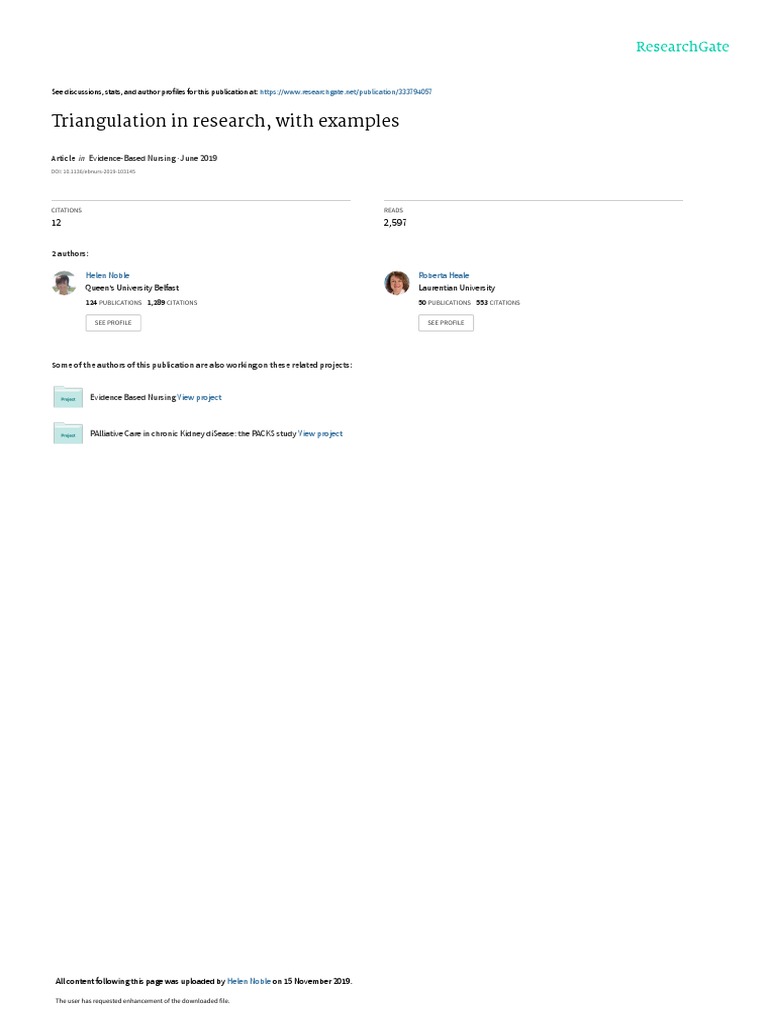 Triangulation in Research, With Examples: Evidence-Based Nursing June ...