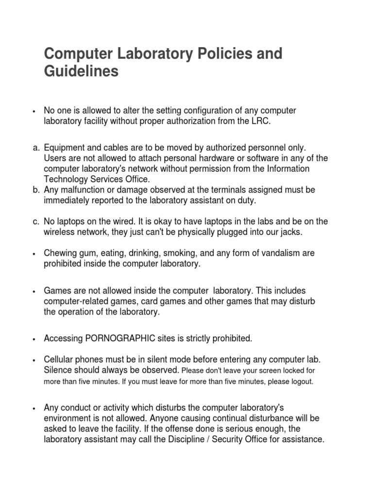 Computer Laboratory Policies and Guidelines | PDF | Laboratories | Laptop