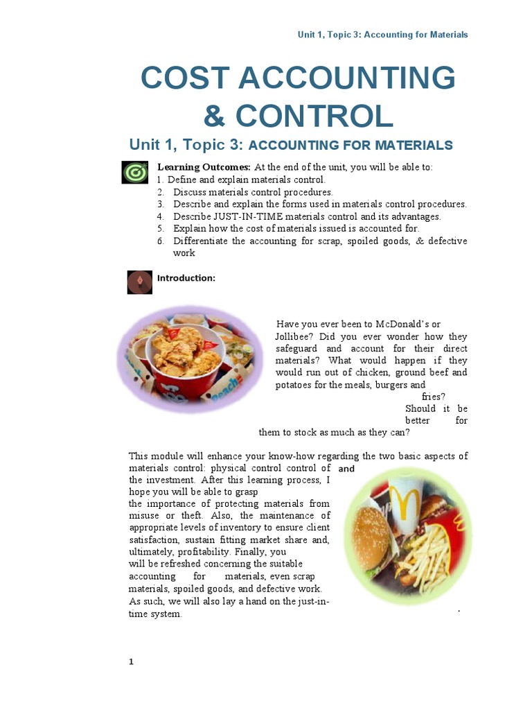 Unit 1, Topic 3 (Materials) | PDF | Inventory | Business Economics