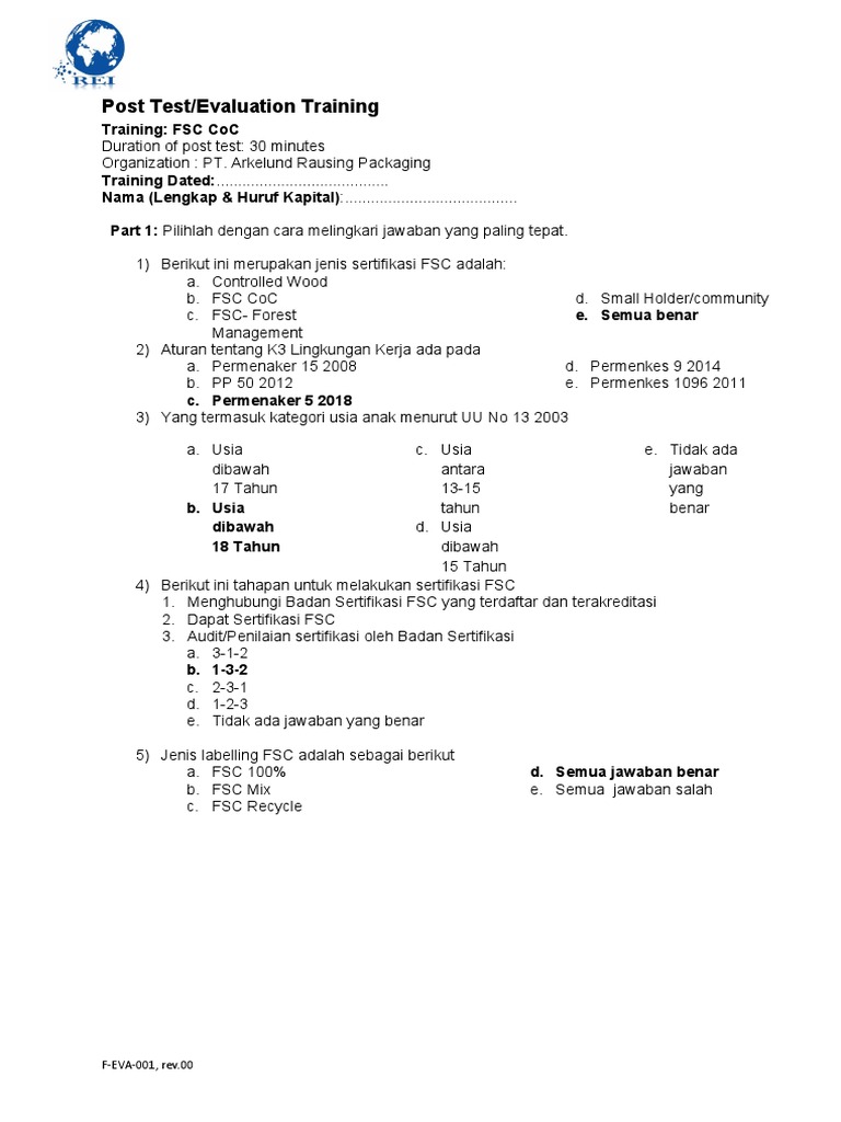Evaluasi Pelatihan FSC CoC | PDF