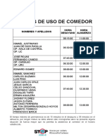 Horarios de Uso de Comedor