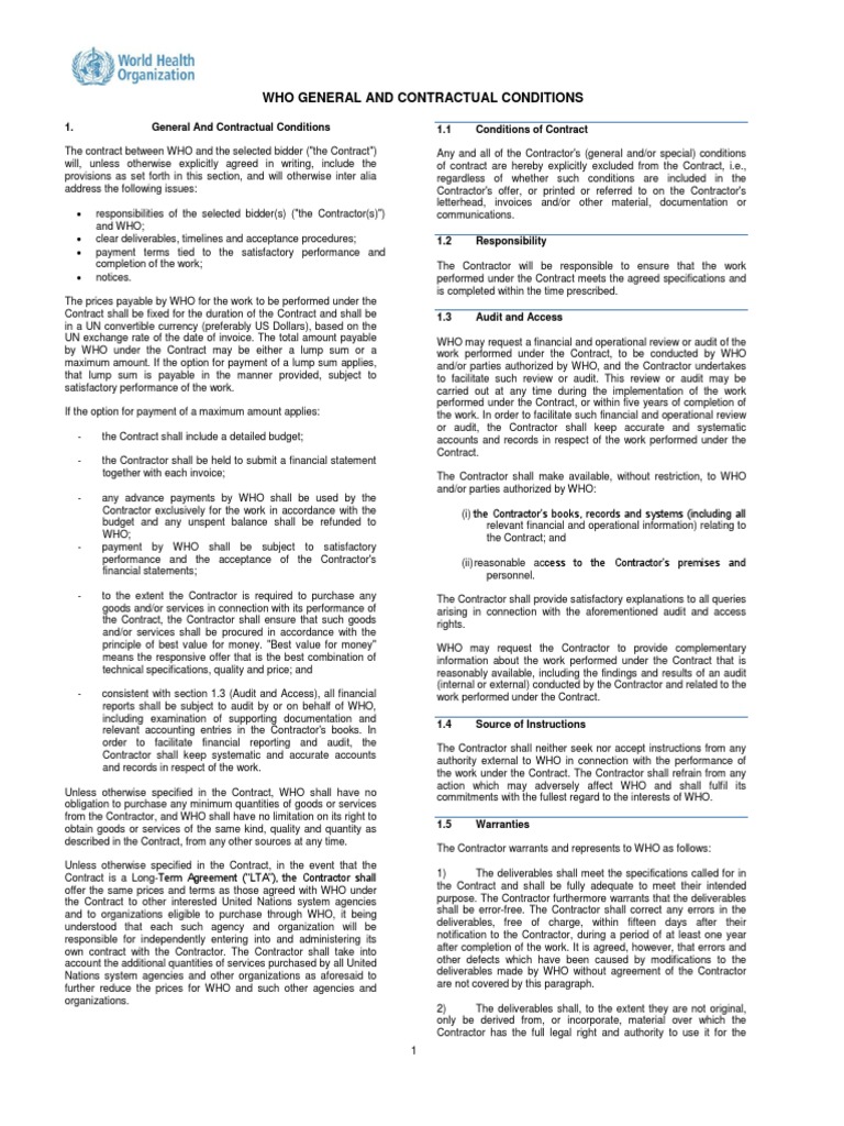 WHO General and Contractual Conditions Updated | PDF | Breach Of ...