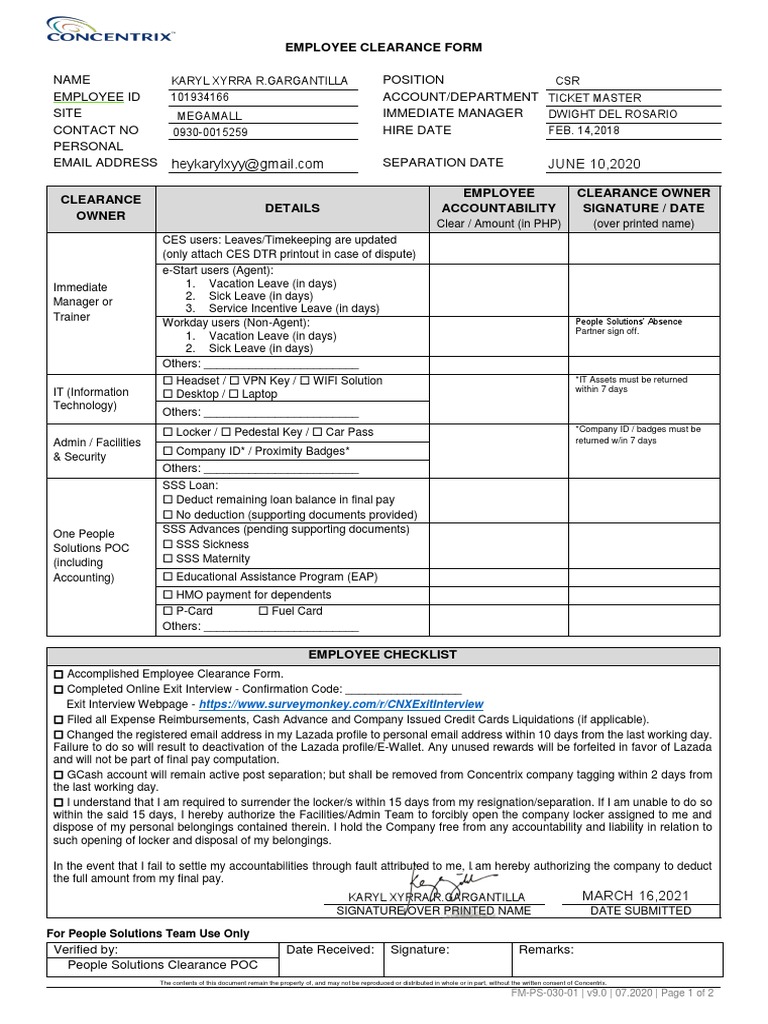 FINAL FM-PS-313-01 Employee Clearance Form 2.1 | PDF | Payroll | Receipt