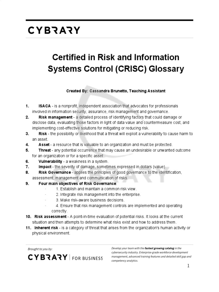 Certified in Risk and Information Systems Control (CRISC) Glossary ...