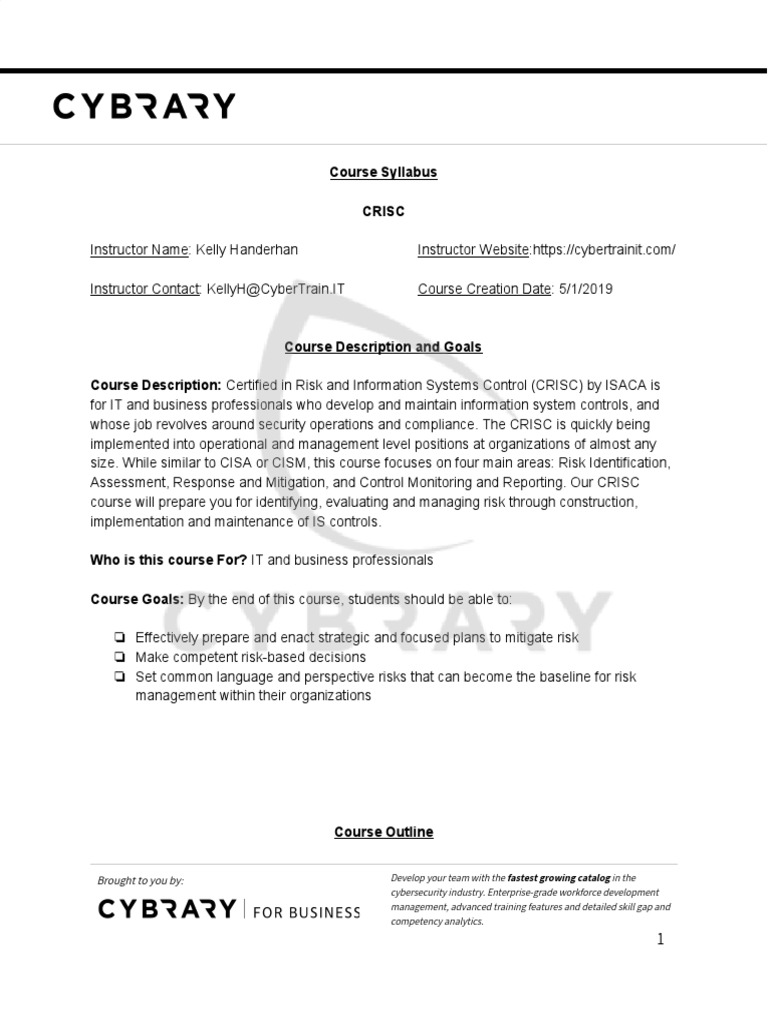 CRISC Course Syllabus Overview | PDF | Information Security | Risk ...