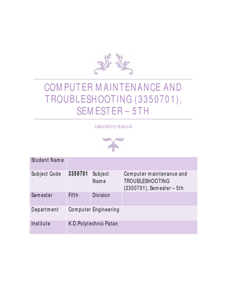 Computer Maintenance Lab Manual | PDF | Personal Computing | Equipment