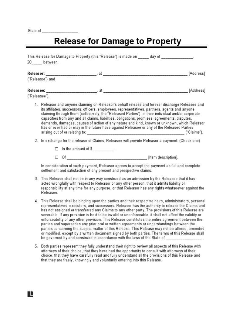 Property Damage Release Form Template | PDF | Notary Public | Consideration