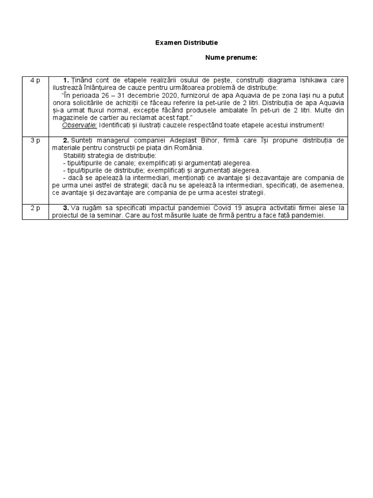 Examen-Distributie 2021 | PDF