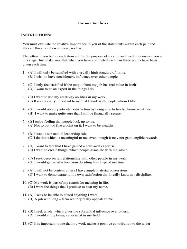 Career Anchors Inventory PDF Expert Leadership