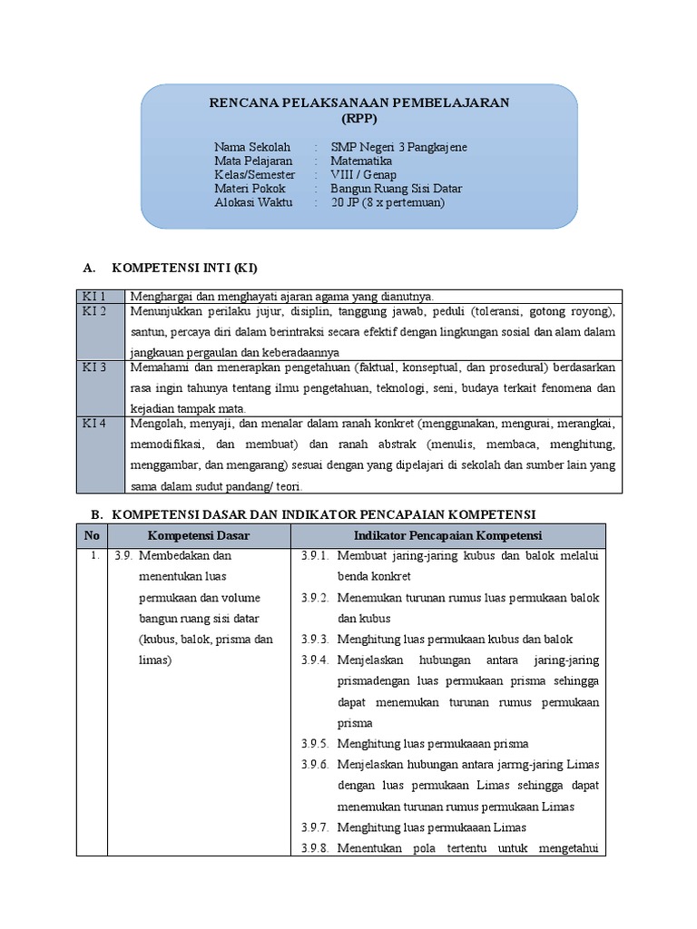 Rpp 8 Bangun Ruang Sisi Datar Pdf