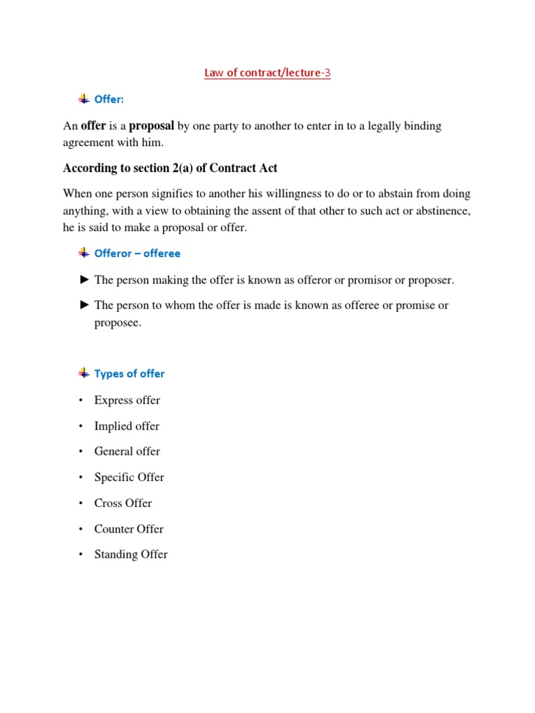 Law of Contract, Lecture-3 | PDF | Offer And Acceptance | Civil Law ...