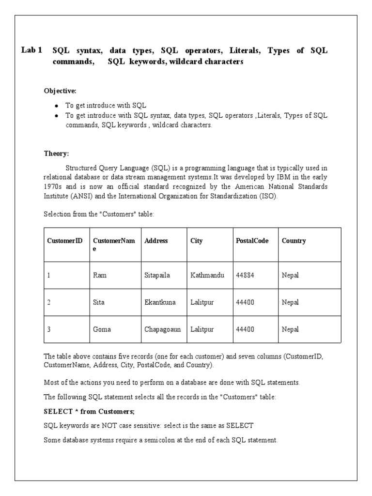SQL Syntax, Data Types, SQL Operators, Literals, Types of SQL Commands ...