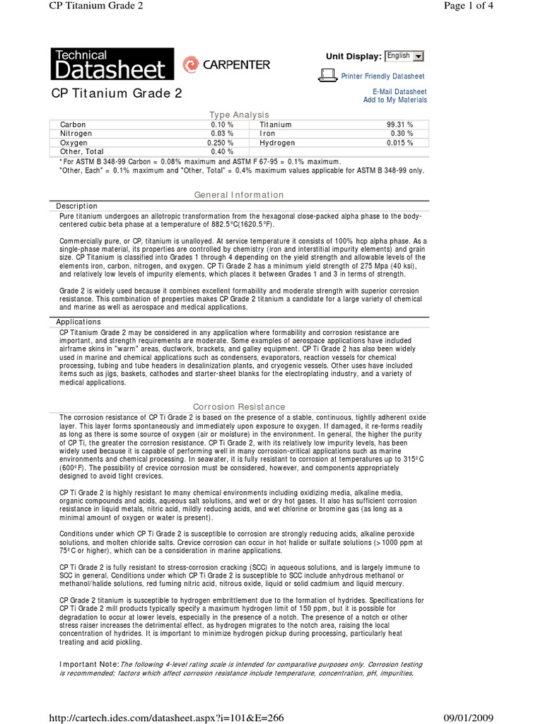 CP Titanium Grade 2 Type Analysis PDF Annealing (Metallurgy) Titanium