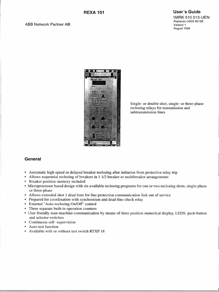 Rexa101 1mrk510013-Uen | PDF