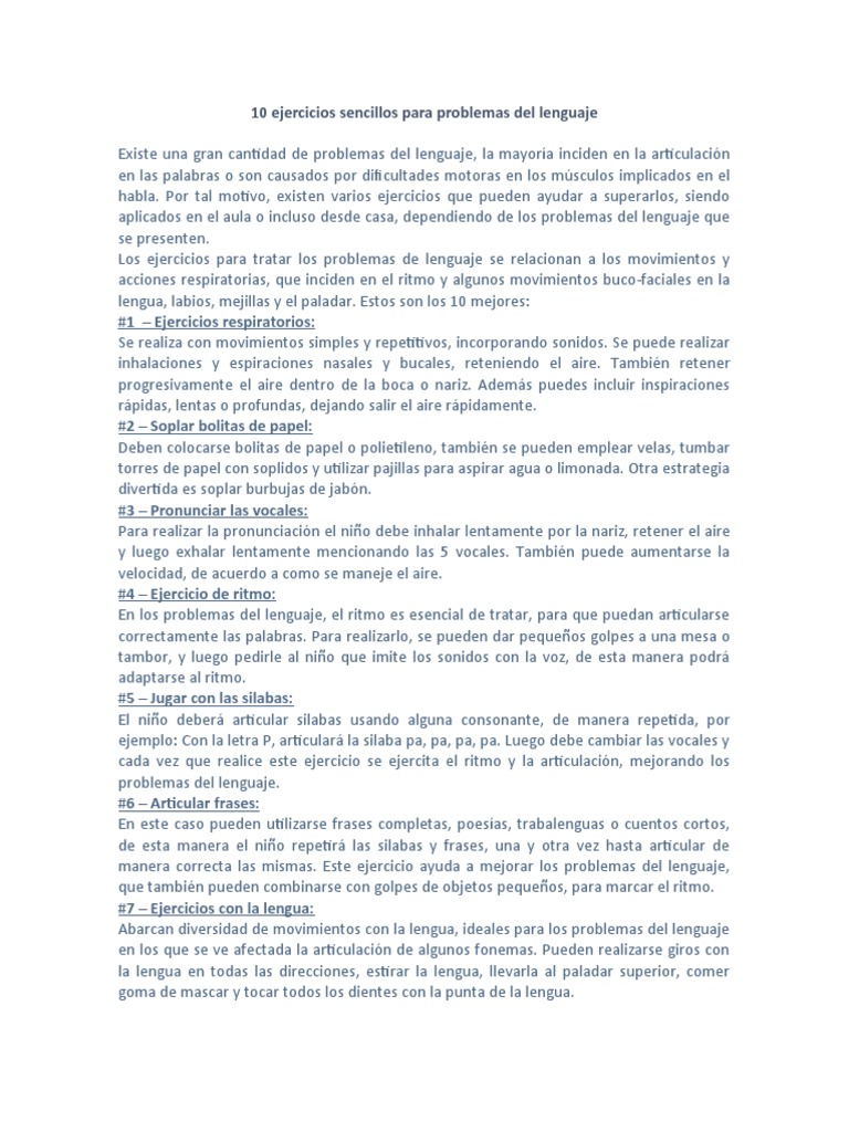 Ejercicios de lenguaje para niños | PDF | Vocal | Ritmo