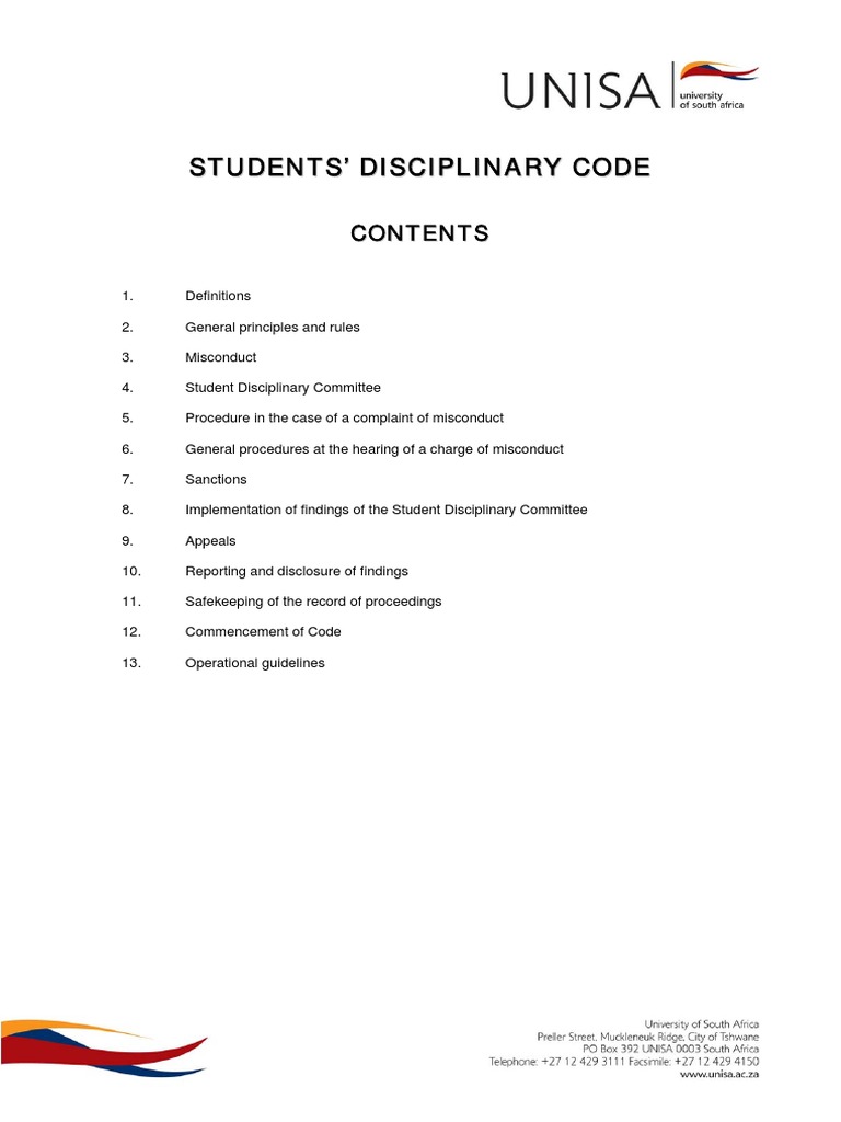 Unisa Students Disciplinary Code | Download Free PDF | Quorum | Test ...