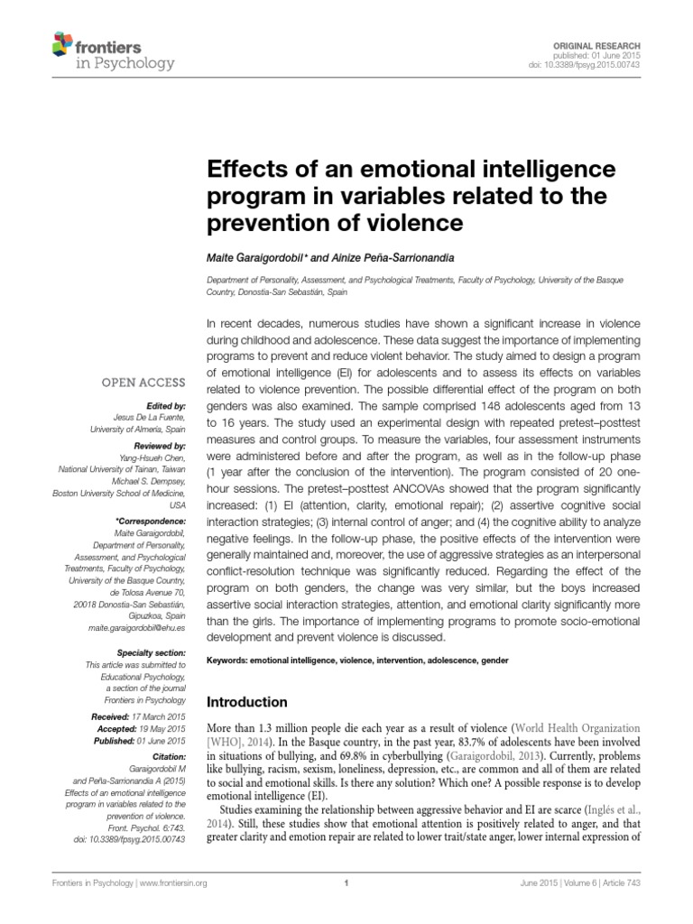 Effect Emotional Intelligence in Prevention of Violence | PDF | Anger ...