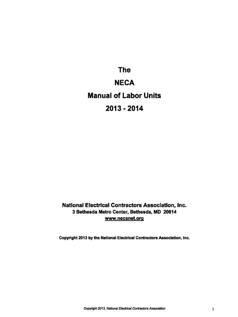 NECA Manual of Labor Units 20132014 PDF Electrician General
