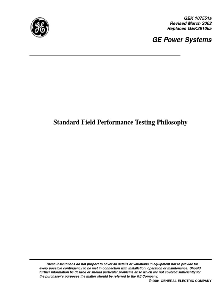 Standard Field Performance Testing Philosophy: GE Power Systems | PDF ...