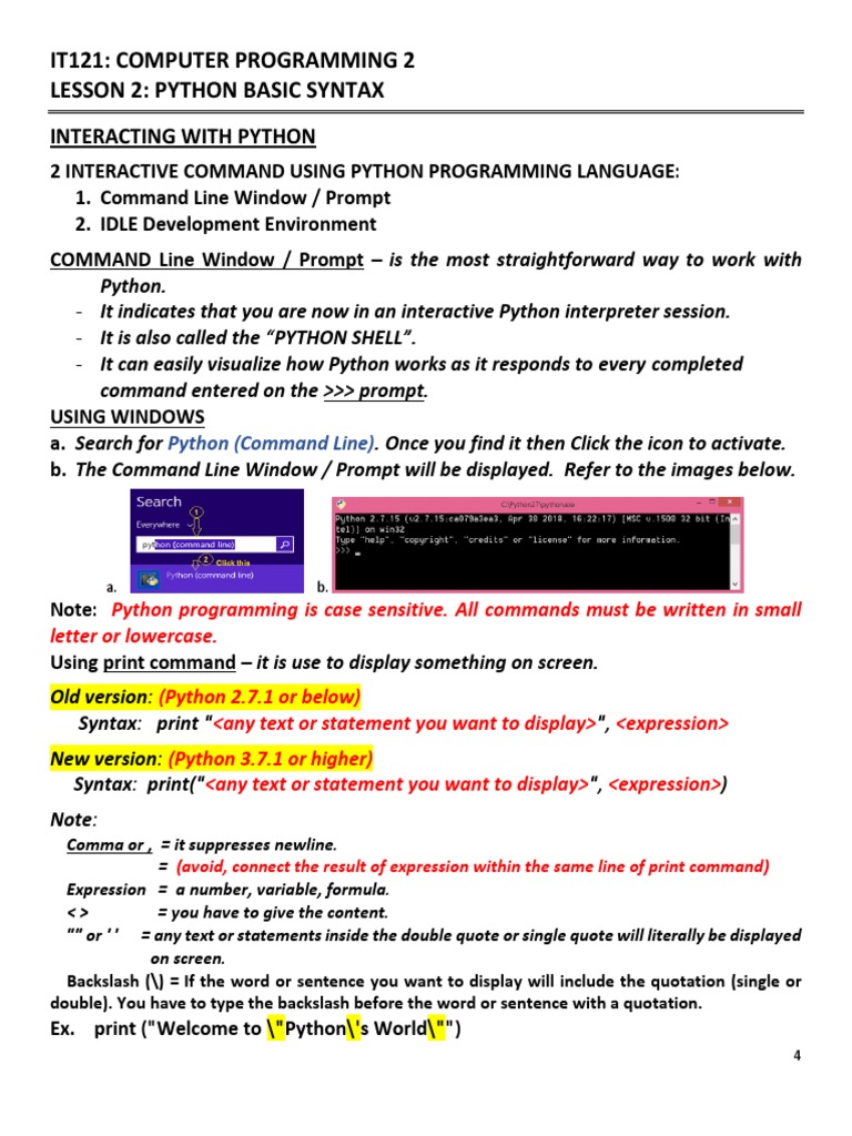 Lesson 2 - Python - Basic - Syntax | PDF | Reserved Word | Command Line ...