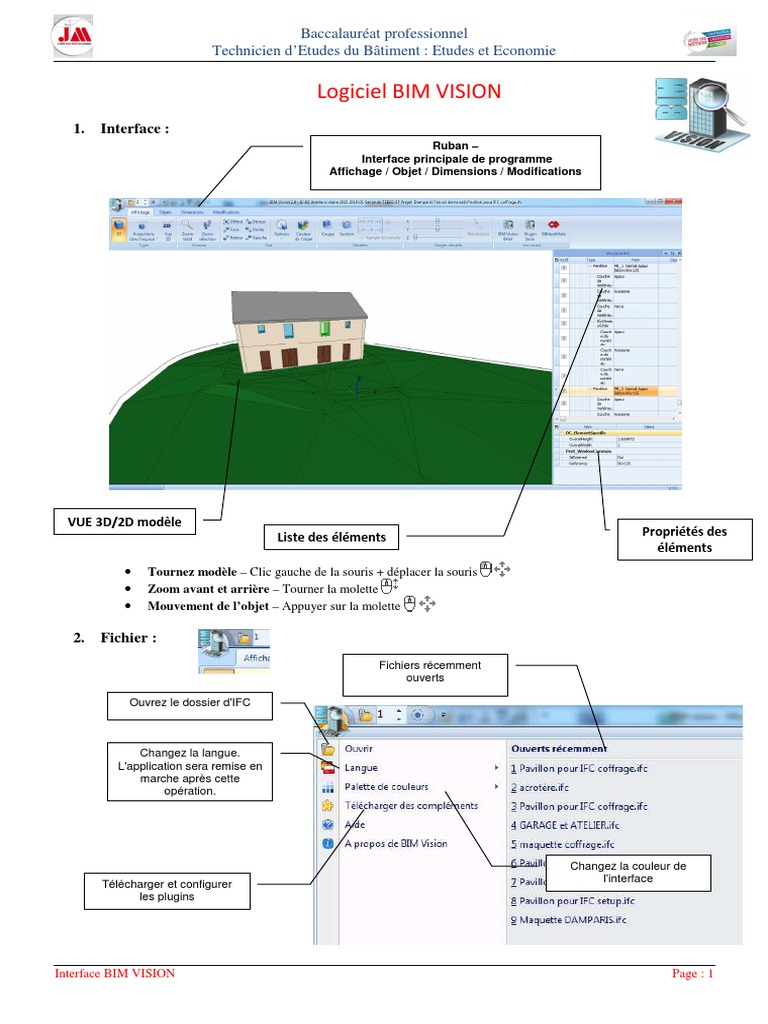 Interface et fonctionnalités de BIM VISION | PDF | Building information ...