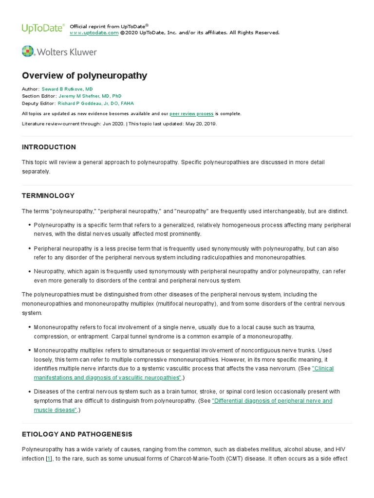 Overview of Polyneuropathy - UpToDate | PDF | Peripheral Neuropathy ...