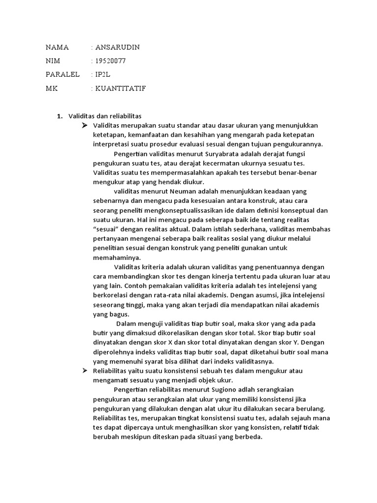 Validitas dan Reliabilitas dalam Penelitian | PDF | Sains & Matematika