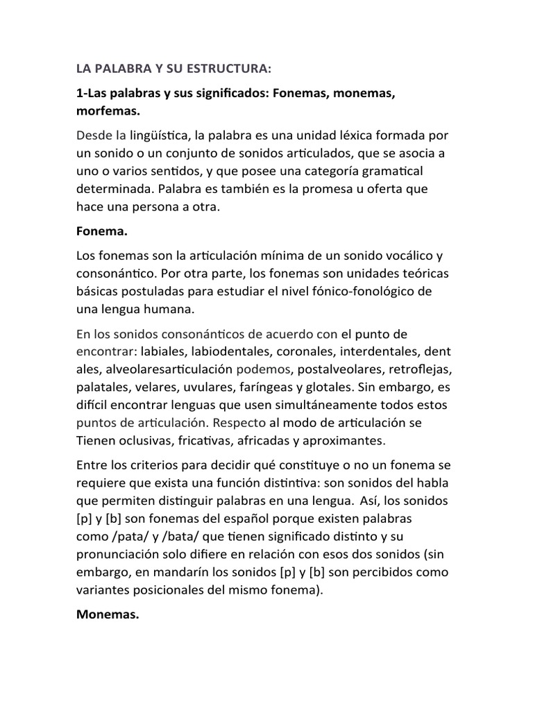 La Palabra y Su Estructura | PDF | Fonema | Palabra