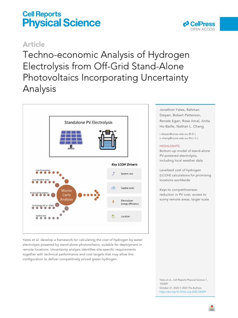 Techno-Economic Analysis of Hydrogen | PDF | Photovoltaics ...