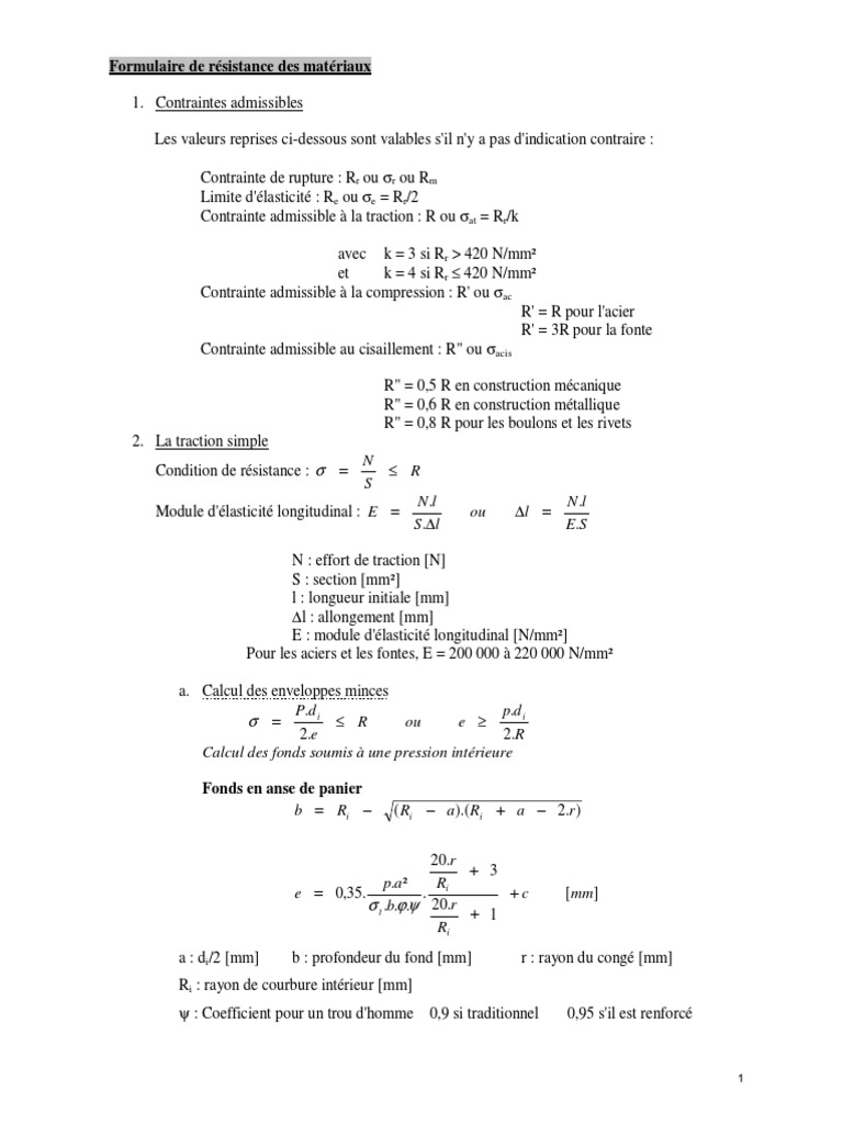 FORMULAIRE RDM | PDF | Courroie | Résistance des matériaux