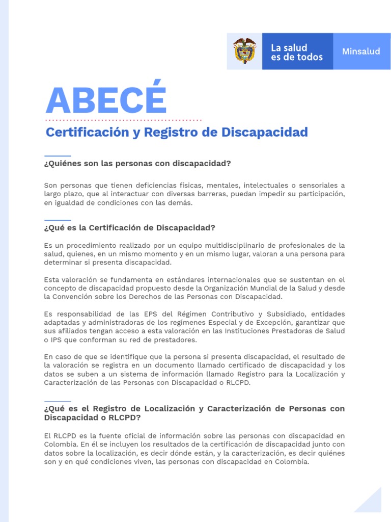 Certificación de Discapacidad en Colombia | PDF | Invalidez | Salud y ...