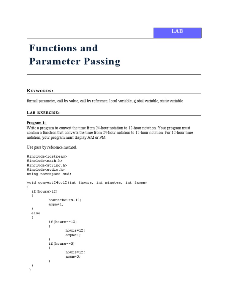 Functions and Parameter Passing: Program 1 | PDF | Parameter (Computer ...