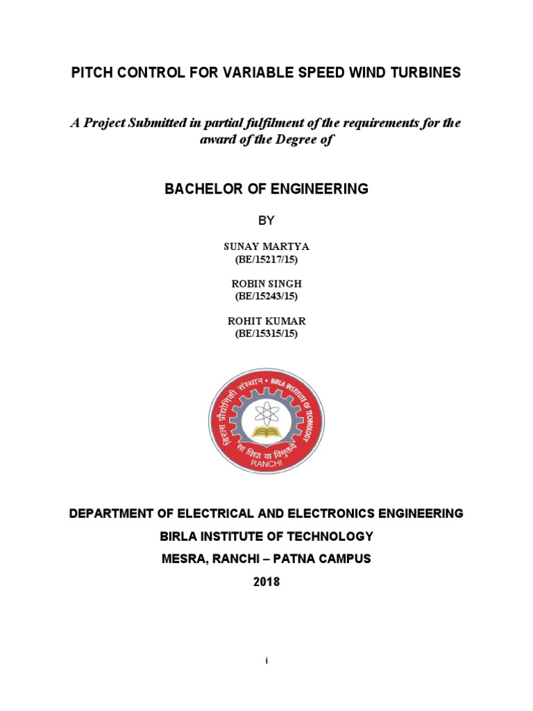 Pitch Control For Variable Speed Wind Turbines | PDF | Control Theory ...
