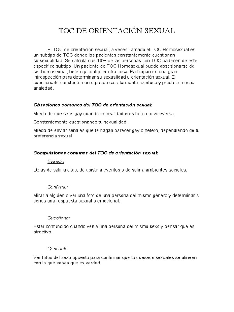 Superando el TOC de Orientación Sexual | PDF | Desorden obsesivo ...