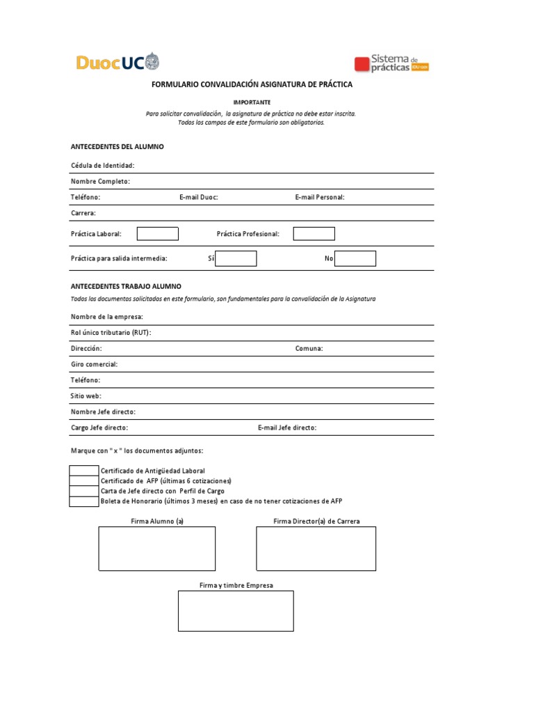 Formulario Convalidacion Centro de Practica PDF | PDF | Negocios ...