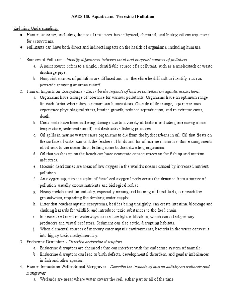 Apes U8 Aquatic and Terrestrial Pollution PDF Sewage Treatment Waste