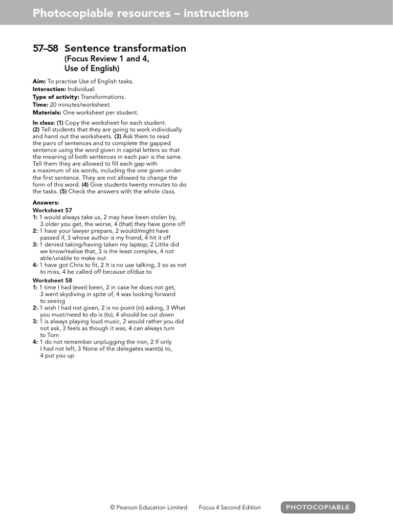 Focus4 2E UoE Unit1 Unit4 Resource 57 58 | PDF