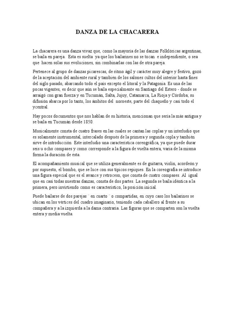 Danza de La Chacarera | PDF | Las artes escénicas | Entretenimiento ...