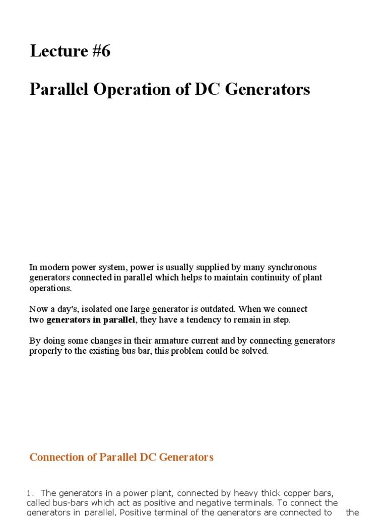 Parallel Operation of DC Generators Explained | PDF | Electric ...
