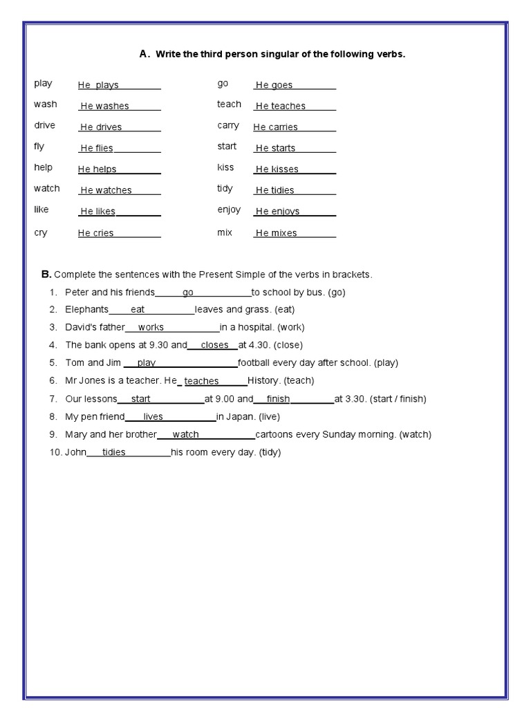 Write The Third Person Singular Of The Following Verbs Pdf