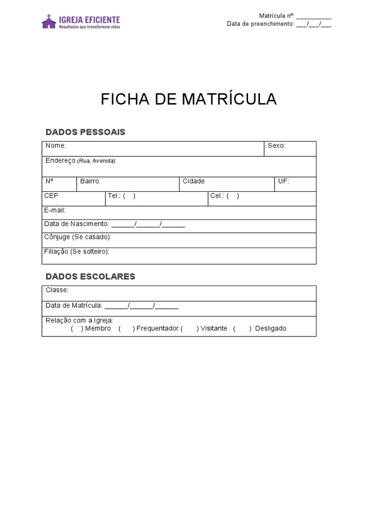Modelo De Ficha De Matricula Para Escola Infantil