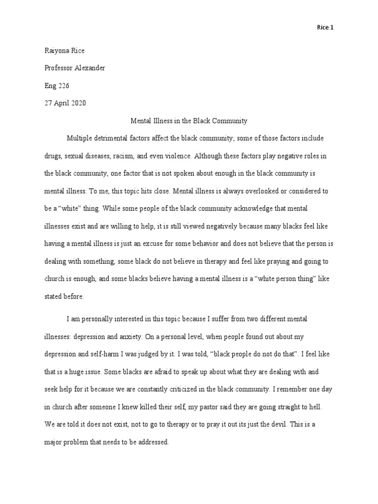 Mental Illness in The Black Community | PDF | Mental Disorder ...