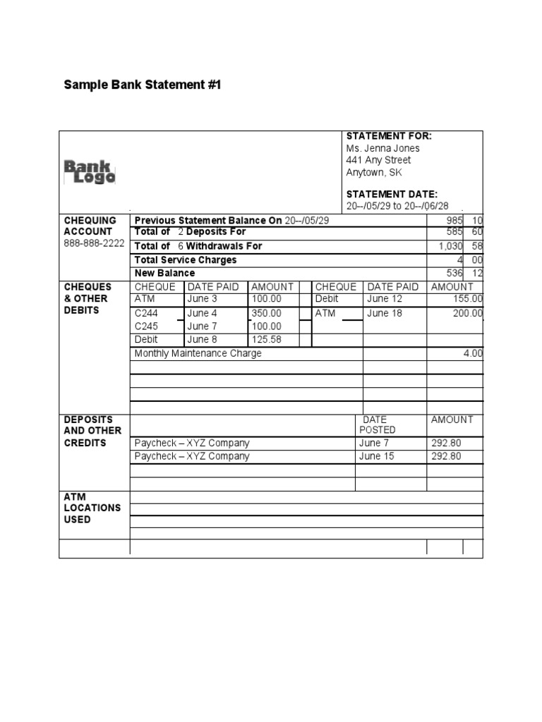 Bank Statement Template 18 | PDF