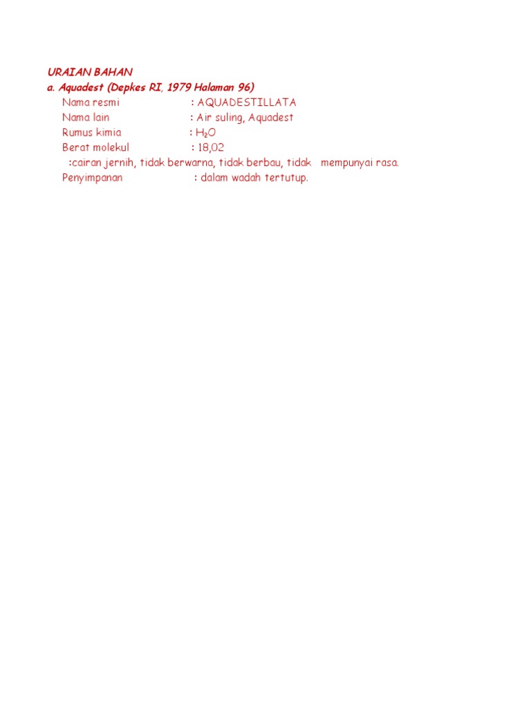 Uraian Bahan Aquadest | PDF