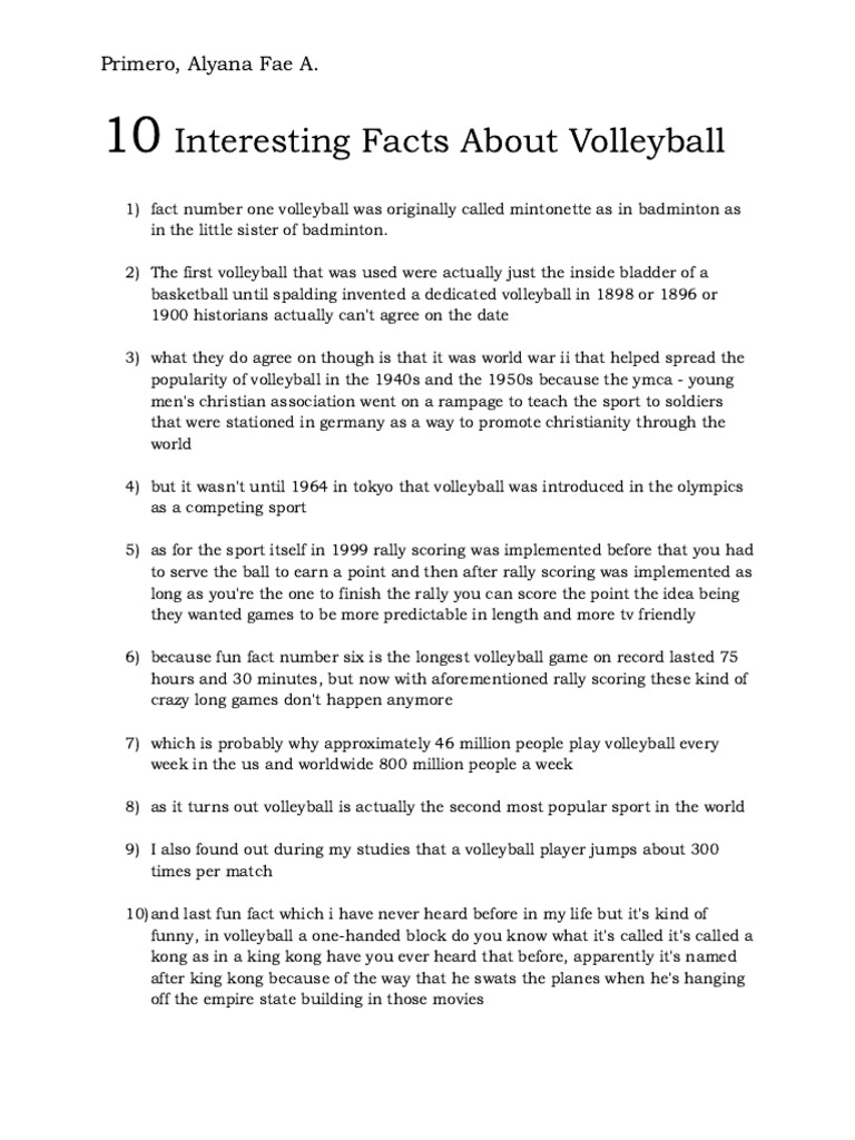 10 Interesting Facts About Volleyball PDF